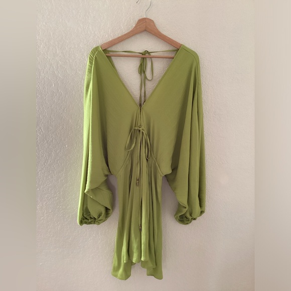 Free People Arzel Lime Green Plunge Mini Dress - Picture 3 of 6